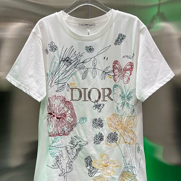 速達発送ディオール 蝶×花柄 Tシャツ 偽物 トワル ドゥ ジュイ メキシコ コットン des92063